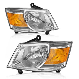 AS Headlight Assembly Compatible with 2008 2009 2010 Dodge Grand Caravan for 08 09 10 Dodge Grand Caravan Headlamp with Chrome Housing Amber Reflector Driver and Passenger Side