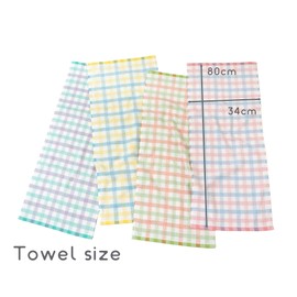 kosugizen Face Towel, Soft Fine Checks, 13.4 x 31.5 inches (34 x 80 cm), Set of 4 Colors