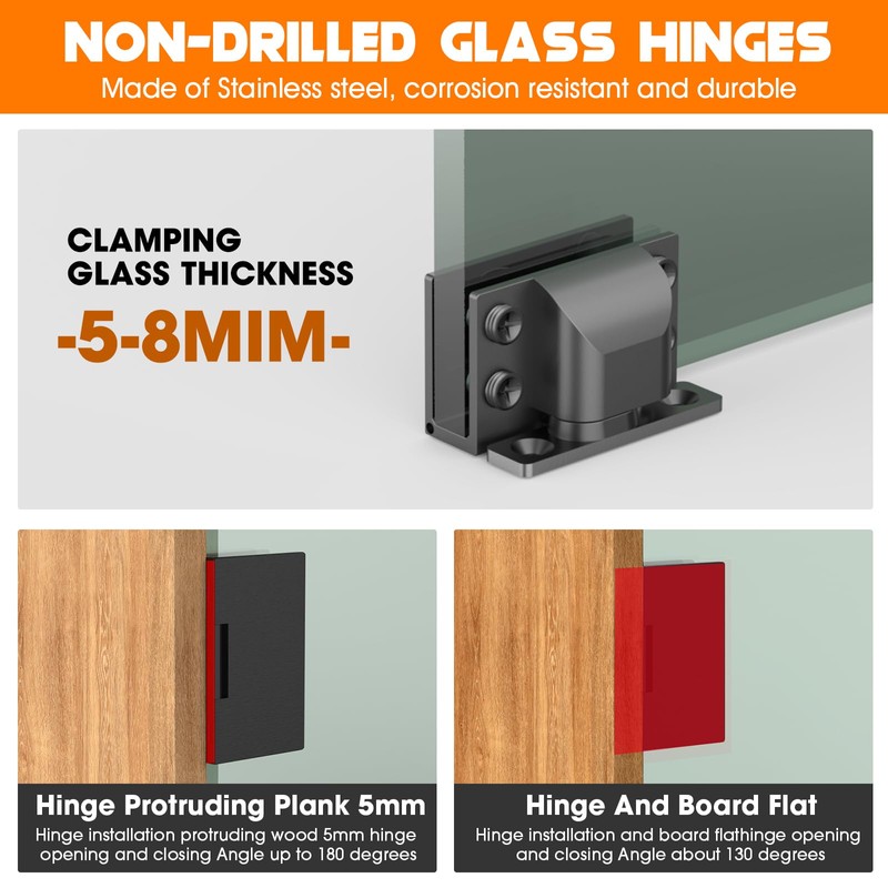 Mdkave Glass Door Hinges,Soft Close Hinges for Glass Cabinet Doors，304