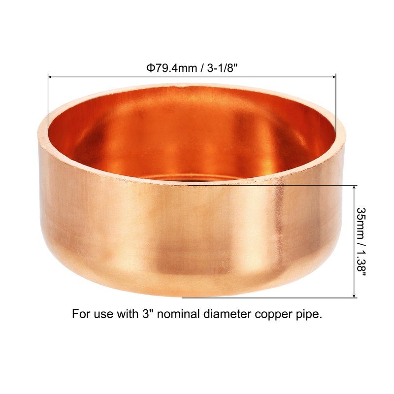 PATIKIL 3" Copper Pipe End Cap, 1Pcs Copper Fitting Cap