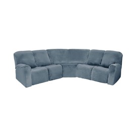 MINGPINHUIUS 7 Piece Velvet Stretch Recliner Corner Sofa Cover L Shape Sectional Couch Covers Soft Elastic Sofa Slipcover Furniture Protector for Living Room (Grey Blue, 5 Seat Recliner Cover)