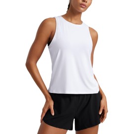 CRZ YOGA Cloudweight Crew Neck Workout Tanks Lightweight Athletic Gym Tops for Women Soft Basic Running Sleeveless Shirts White Large
