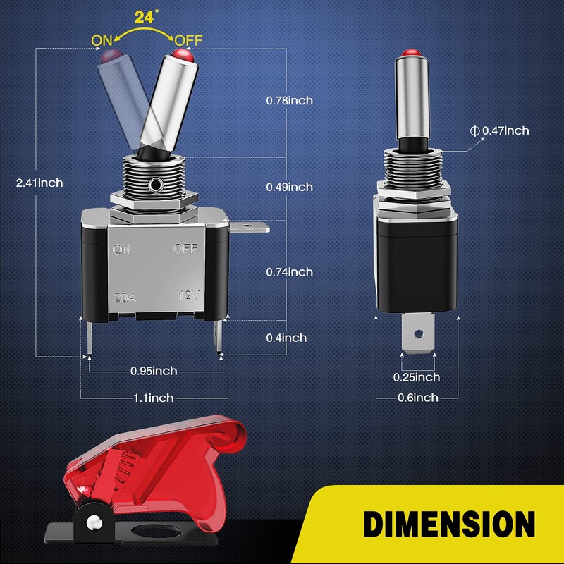 Nilight 5PCS12V LED Toggle Switch Heavy Duty 20A SPST ON