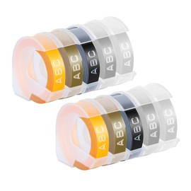 10 Pack Embossing Label Tape Compitable for Dymo Label Maker, 3/8 Inch 3D Placstic White on Black/Silver/Clear/Gold/Yellow, ompatible with Dymo Organizer Xpress 12965 12966