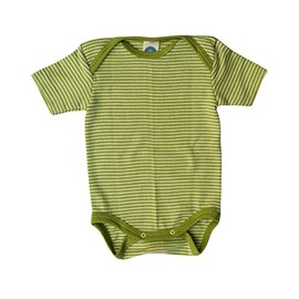 Cosilana, Baby Bodysuit Short Sleeve 70% Wool 30% Silk, Green ringed