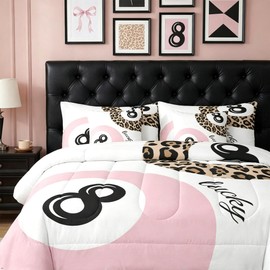 Funky Lucky 8 Ball Comforter Set 7 Piece Bed In A Bag Full,Boys Girls Preppy Leopard Print Bedding Sets,Lucky 8 Ball Cheetah Comforter and Sheets Y2K Trendy Preppy Bed Set Room Decor Aesthetic