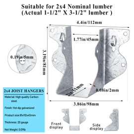 2x4 Joist Hanger 20 Gauge Galvanizing Face Mount Joist Hangers for Wood, 10 Pack ﻿