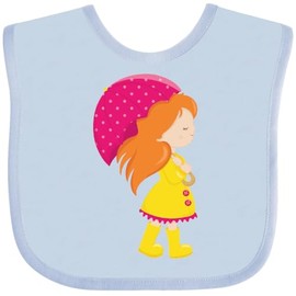 inktastic Girl in Raincoat, Girl with Umbrella, Orange Hair Baby Bib Light Blue 460b3