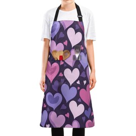 Burbuja Purple Heart Kitchen Apron for Women Men Chef with 2 Pockets, Adjustable Bib Apron Water & Oil Resistant for Cooking, Machine Washable