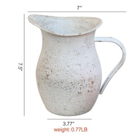 SenJchicwd Vintage Flower Vase Rustic Farmhouse Distressed Decor Large Metal Centerpiece Vases for Table Milk Jug Decorative Pitcher Home Kitchen Decorations (White)