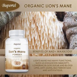 Hongo Melena De León Orgánico Buporai  Organic Lions Mane Mushroom Supplement, 120 Capsules                                                           