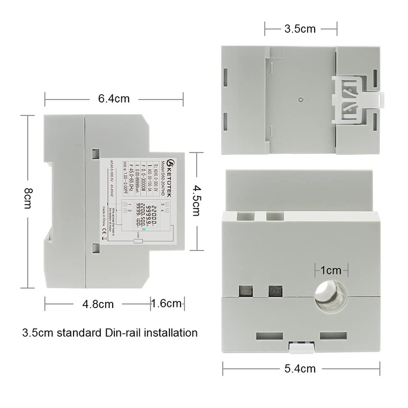 KETOTEK Energy Meter Single Phase AC40-300V 100A, Din Rail KWH
