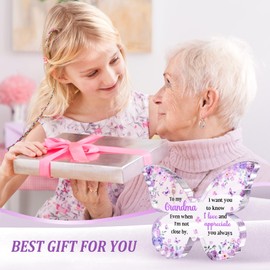 Glydein Gifts for Grandma, Grandma Birthday Gifts, Unique Purple Butterfly Acrylic Plaque Desk Decor, Grandma Birthday Mothers Day Thanksgiving Grandparents Day Gifts for Grandmother Nana, 5 x 3.8 x 0.5 inches