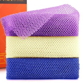 THURLADY 2 Pieces African Net Sponge, African Bath Sponge, Exfoliating Body Back Scrubber for Shower, Exfoliating Washcloth, Shower Essentials, Bath & Bathing Accessories for Silky Skin (Purple Blue)