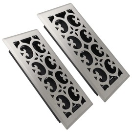 SANYCASA Floor Register 4x10 Inches - 2 Pack Heavy Duty Walkable Steel Floor Vent Covers - Ease Adjust Air Flow Direction - Orlando Design - Satin Nickel Vent Covers for Home Floor