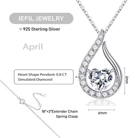 Iefil April Birthstone Necklaces for Women - Simulated Diamond Necklace, S925 Sterling Silver April Birthstone Jewelry for Women, April Birthday Gifts for Women, Mothers Day Gifts
