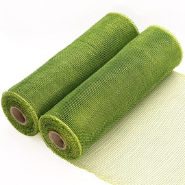 Koopi Deco Mesh 10 inch x 10 Yards Each Roll, Set of 2 Moss & Apple Green Poly Mesh Ribbons for Wreaths, Swags, Craft, Party and Decorating Supplies- 2 Rolls