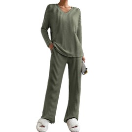 JENJON Women Suit 2 Pieces Tracksuit Long Sleeve V Neck Jersey Comfortable Straight Pants Casual Suit Fall Winter