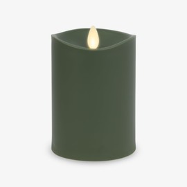 Luminara Outdoor Flameless LED Candle, Loden Green 3.25" x 5", Moving Flame Pillar Timer Battery Operated Premium Plastic IPX4 Water Resistance