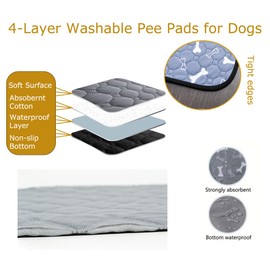 Dog Pee Pad,Reusable Washable Dog Pee Mat, Washable Pee Pads for Dogs,Washable Dog Pee Pads,Waterproof Pet Bed Cover for Cats and Dogs, Absorbent (19x27 inches(Pack of 2), Rectangular-Darkgray)