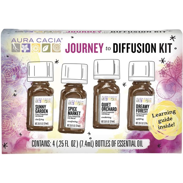 Aura Cacia Journey to Diffusion Essential Oil Kit | GC/MS Tested for Purity | 4 Bottles 7.4ml (0.25 fl. oz.)