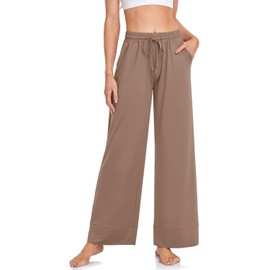 TARSE Wide Leg Yoga Pants for Women Plus Size Loose Fit Pilates Sweatpants Drawstring Flowy Pajamas with Pockets (Light Coffee,3XL)