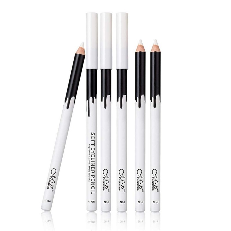 6 White Eyeliner Pencils for Professional Use as Highlighters, Soft,