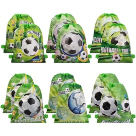 Wisebom Pack of 12 Football Party Bags 34 x 27 cm Football Party Drawstring Bag Children's Birthday Party Giveaways Drawstring Bag Can Be Used for Candy Toys (6 Styles)