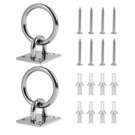 Deck Plate with Ring, Eye Plate Made of 304 Stainless Steel with Eyelet, Wall & Ceiling Hook for Sun Sail, Pack of 2 with Screws