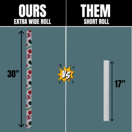 Christmas Wrapping Paper Jumbo Roll (30" x 10') - Festive Holiday Print with Santa, Christmas Trees, Stockings & Ornaments - Tear-Resistant Christmas Wrap for Easy Wrapping Small & Large Gifts