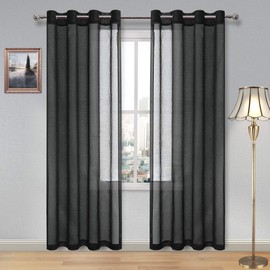 DWCN Black Sheer Curtains for Living Room Bedroom - Faux Linen Elegant Grommet Window Voile Sheer Curtains, Set of 2 Panels, W52 x L84 Inches