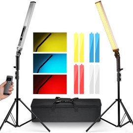 NEEWER Upgraded LED Video Light Stick & 2.4G Remote Kit, 2 Pack Handheld Dimmable 3200K~5600K CRI97+ Video Lighting with Stands/Filters/Bag for YouTube Video Recording Photography Gaming, BH20B Silver