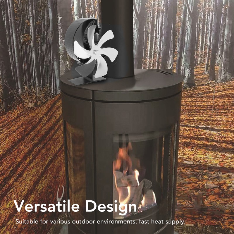 Stove Fan 6 Blades Fireplace Fan Heat Powered Fast Wind