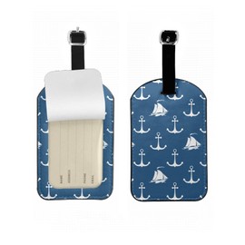 Zoczos Sailboat Anchor Suitcase Tags Identifiers Tour Ships Ocean Dark Blue PU Leather ID Label for Women Men Travel Baggage Bag Tags Set, 1 Pack