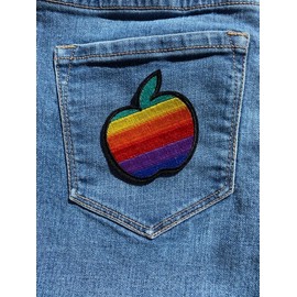 Heart Rainbow Apple Embroidered Iron On Patch Embellishment 2.75”x2.75”