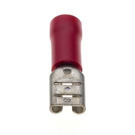 Female Push On Crimp Terminal, Pack of 100-12A, 4.8mm X 0.8mm, Red Nylon Insulated Spade Connectors, Quick Electrical Disconnect Terminal