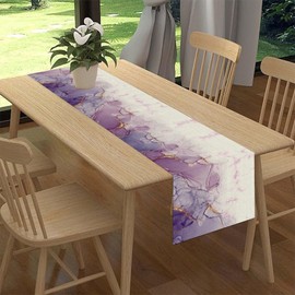 Camino de mesa de mármol púrpura, diseño moderno de mármol dorado con texturas impresas de lino para decoración del hogar, cocina, comedor, patio, día festivo, fiesta, mesa, 13 x 72 pulgadas