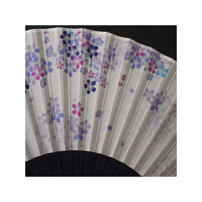 Fashionable kimono Iroha Women's Fabric Fan, Dyed Bone, Blossom, Blue,