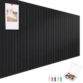 Large Cork Board 48" x 36", 12 Pack Slat Felt Wall Tiles with Colored Pushpins, Bulletin Board with Removable Self-Adhesive Strips, Pin Board Cork Boards for Walls Office Home-Black