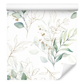 Muralo Wallpaper 10 m Roll Non-Woven Wallpaper Watercolour Leaves Plants Green Natural Flora Wall Wallpaper for Living Room Bedroom Hallway Office Modern Pattern Wall Decoration