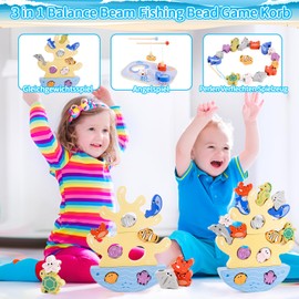 FCSONU Triple Balance Ladder Fishing Bead Game Toy Basket, Children from 3 Years