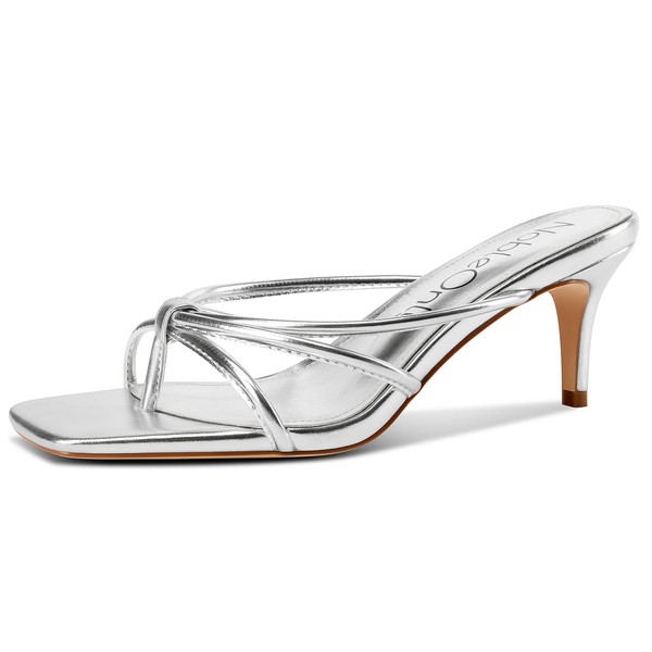 NobleOnly Womens Strappy Kitten Heels Square Open Toe Thong Heels