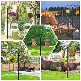 SINLEY 4 Pack 90 inch Double Shepherds Hook for Outdoor with 5 Prong Base Heavy Duty Two Sided Bird Feeder Pole for Hanging Lantern,Hummingbird Feeder,Lightweight Plant,Shepherds Hook