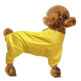 Dog full body raincoat, Dogs coats with legs, lightweight waterproof jacket, zipper closure, puppy jumpsuit with leash hole and reflective strip safety - Yellow - Medium