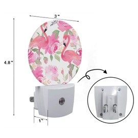 Axayaz Pink Flower Flamingos Leaf LED Night Light Tropical Bird Chic Vintage Dusk to Dawn Round Lamp Auto Sensor for Bathroom Hallway Living Room