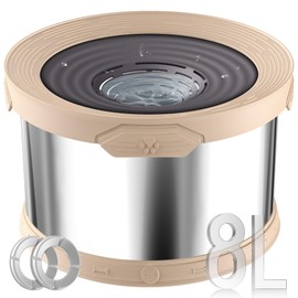 UPSKY Dog Water Bowl No Spill 8L Stainless Steel, 2.1 Gallon Large Capacity Spill-Proof Dog Bowls, Non-Slip Slow Drinking Anti-Splash Bowl for Large Messy Drinkers, No Mess Indoor/Outdoor Use, Beige