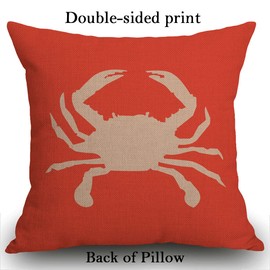 Smooffly Retro Cushion Cover Cotton Linen Throw Pillow Case for Sofa 18 X 18 Inch Square Decorative Zippered Cute Ocean Park Theme Pillowcases Red Crab 45 x 45 cm