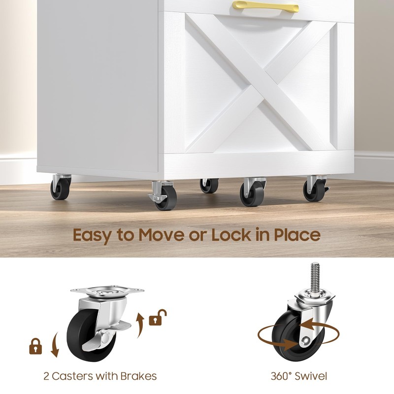 Halitaa 2 Drawer Small File Cabinet with Wheels, Farmhouse Vertical