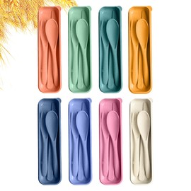 HMDZMR Travel Utensils with Case, 8 Sets Reusable Utensils Set with Case, Wheat Straw Cutlery Set for Lunch Box Accessories, Camping Utensil Set for School Work Lunch or Daily Use