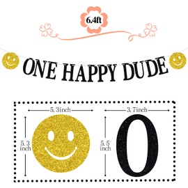 One Happy Dude 1st Birthday Banner - Smiley Face Birthday Decoration, Hippie First Birthday Sign, Hippie Birthday Decorations, Smiley Boy First Birthday Party Decoration Supplies